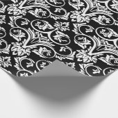 Zwart-wit Damask Grote Patroon Print Cadeaupapier (Hoek)