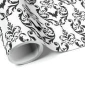 Zwart-wit Damask Halloween Bats Cadeaupapier (Rol Hoek)
