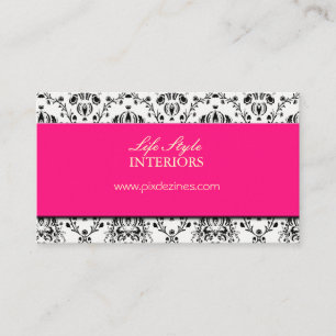 Zwart-wit Damask/Hot Pink Accent Visitekaartje