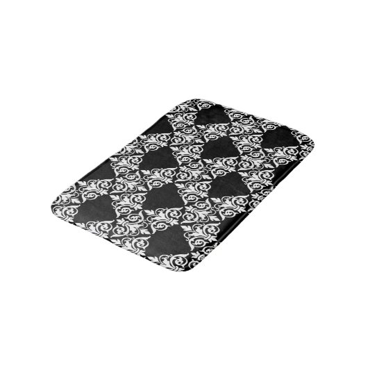 Zwart-wit Damask Lattice Bathmat Badmat (Gekanteld)