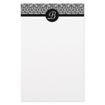 Zwart-wit Damask Monogrammed Schrijfpapier