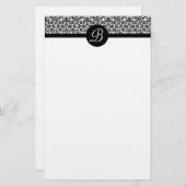 Zwart-wit Damask Monogrammed Schrijfpapier Briefpapier (Voorkant / Achterkant)