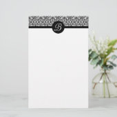 Zwart-wit Damask Monogrammed Schrijfpapier Briefpapier (Staand voorkant)