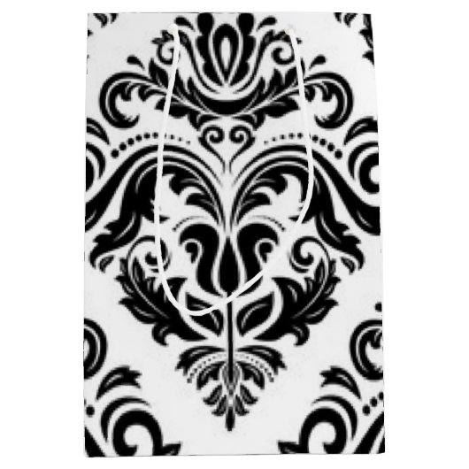 Zwart wit Damask-patroon Afdrukontwerp Medium Cadeauzakje (Voorkant)