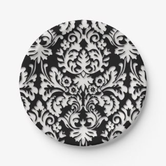 Zwart-wit Damask-patroon Papieren Bordje