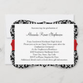 Zwart-wit Damask Red Ribbon Afstuderen Kaart (Achterkant)