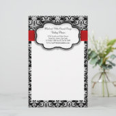 Zwart-wit Damask Red Ribbon Briefpapier (Staand voorkant)
