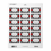 Zwart-wit Damask Red Ribbon Etiket (Full Sheet)
