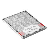 Zwart-wit Damask Red Ribbon Notitieblok (Schuin)