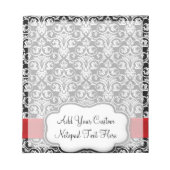 Zwart-wit Damask Red Ribbon Notitieblok (Voorkant)