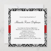 Zwart-wit Damask Red Ribbon Square Afstuderen Kaart (Achterkant)
