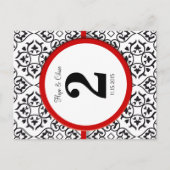 Zwart-wit Damask Red Trim-tabelnummer Briefkaart (Voorkant)