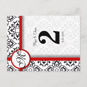 Zwart-wit Damask Red Trim-tabelnummer Briefkaart