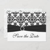 Zwart-wit Damask Save the Date Briefkaart (Voorkant / Achterkant)