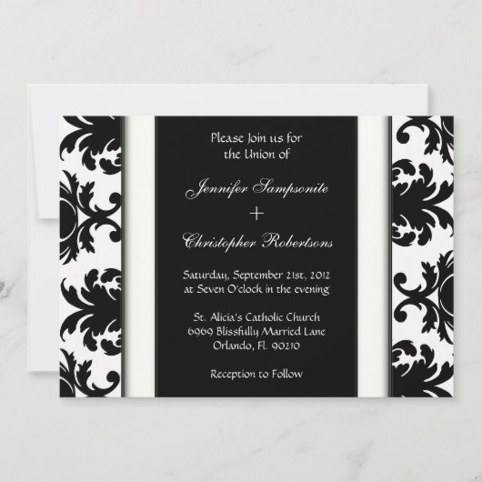 Zwart-wit Damask Vintage Elegant Wedding Kaart (Voorkant)