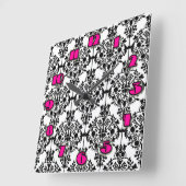 Zwart-wit Damask Wall Clock Vierkante Klok (Hoek)