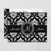 Zwart Wit Damask Wedding RSVP Briefkaart (Voorkant / Achterkant)