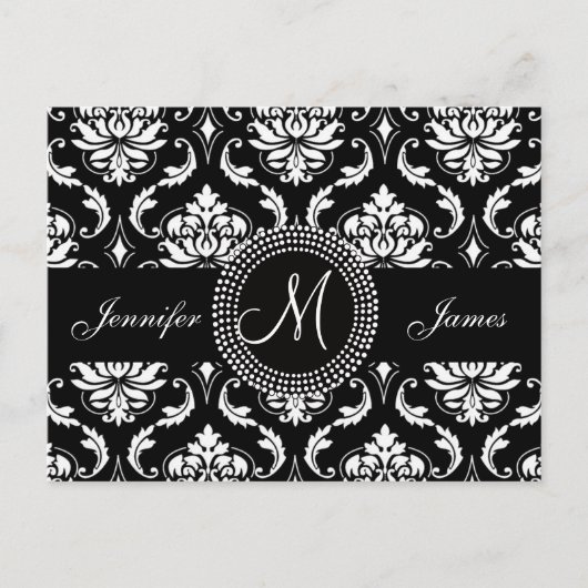 Zwart Wit Damask Wedding RSVP Briefkaart (Voorkant)