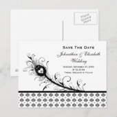 Zwart-wit Damask Wedding Save The Date Aankondigingskaart (Voorkant / Achterkant)