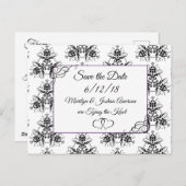 Zwart Wit Damask Wedding Save the Date Briefkaart (Voorkant / Achterkant)