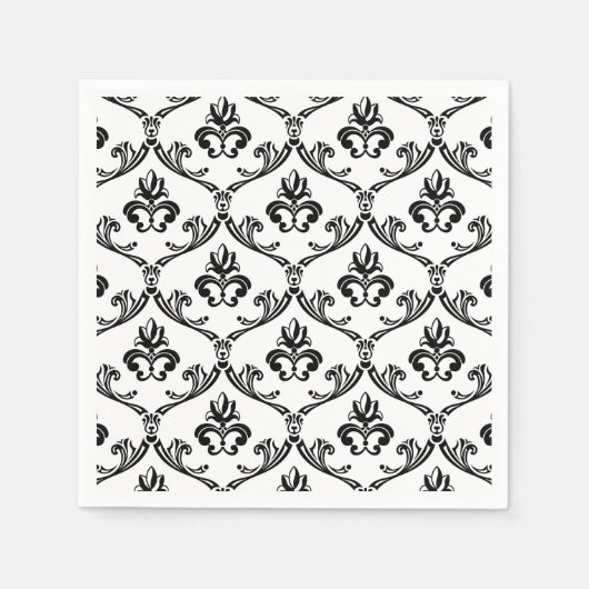 Zwart-wit Damaskpatroon Bloemenservetten Servetten (Voorkant)