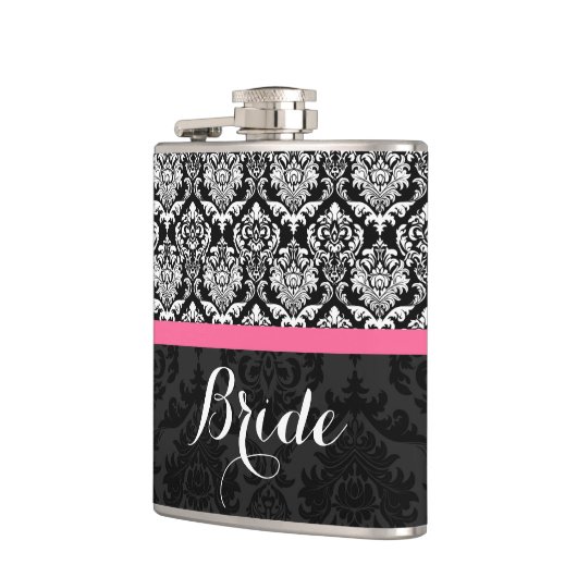 Zwart-wit damasks bruid heupfles (Links)