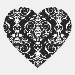 Zwart-wit DamasPatroon Hart Sticker