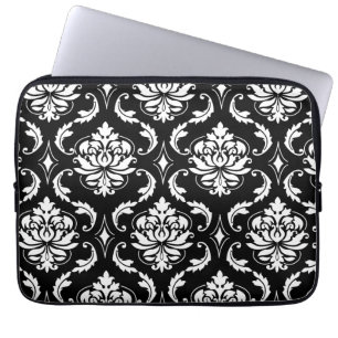 Zwart-wit Damaspatroon Laptop Sleeve