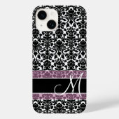 Zwart-wit Damaspatroon met monogram Case-Mate iPhone Case (Achterkant)