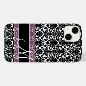 Zwart-wit Damaspatroon met monogram Case-Mate iPhone Case (Achterkant (horizontaal))