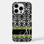 Zwart-wit Damaspatroon met monogram Case-Mate iPhone Case (Achterkant)