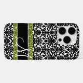 Zwart-wit Damaspatroon met monogram Case-Mate iPhone Case (Achterkant (horizontaal))