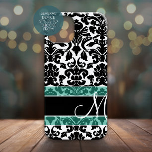 Zwart-wit Damaspatroon met monogram Case-Mate iPhone 14 Pro Hoesje