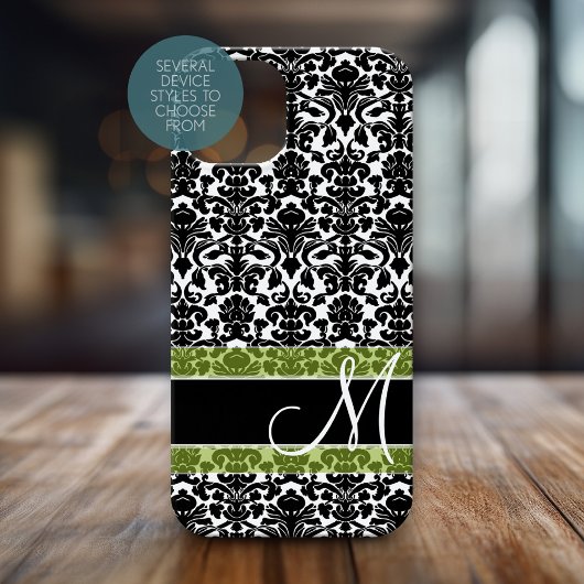 Zwart-wit Damaspatroon met monogram Case-Mate iPhone Case