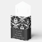 Zwart-wit damast bruiloft bedankdoosjes (Geopend)