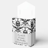 Zwart-wit damast bruiloft bedankdoosjes (Geopend)