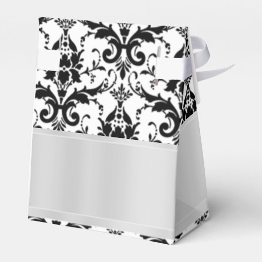 Zwart-wit damast bruiloft bedankdoosjes (Achterkant)