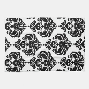 Zwart & Wit Damast Chic Moderne Elegante Patroon Theedoek