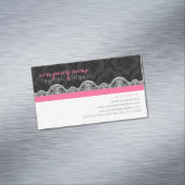 Zwart-wit damast en kant bruiloft schaafmachine magnetisch visitekaartje (Voorbeeld)