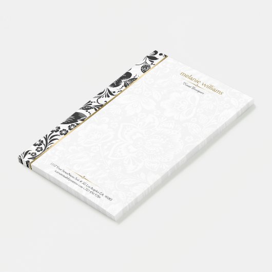 Zwart-wit damast gouden accent post-it® notes (Schuin)