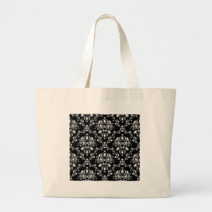 Zwart-wit damast grote tote bag
