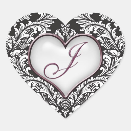 Zwart wit damast hart Monogram letter J Sticker (Voorkant)