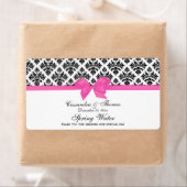 Zwart Wit Damast Hot Roze H Water Flesje Label (Insitu)