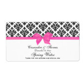 Zwart Wit Damast Hot Roze H Water Flesje Label (Voorkant)