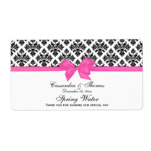Zwart Wit Damast Hot Roze H Water Flesje Label