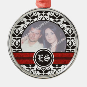Zwart-wit damast huwelijksfoto ornament