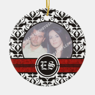 Zwart-wit damast huwelijksfoto ornament