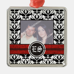 Zwart-wit damast huwelijksfoto ornament