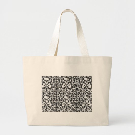 Zwart wit damast kant brokaat grote tote bag (Voorkant)
