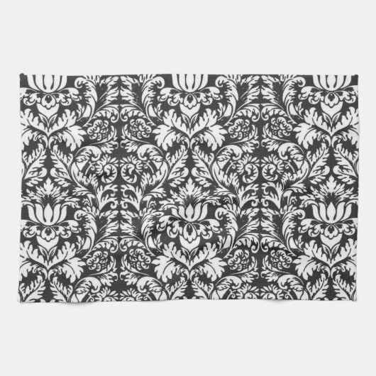 Zwart wit damast kant brokaat theedoek (Horizontaal)